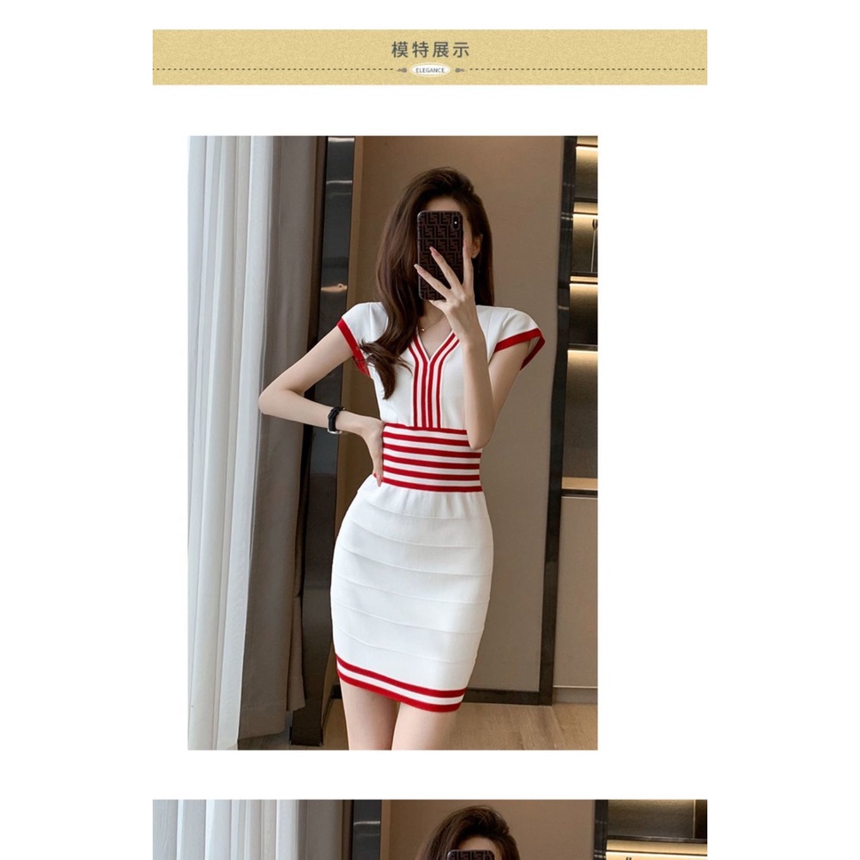 Summer women's wear new sleeveless back skirt in 2022, a small white knitted dress shows thin waist in summer.