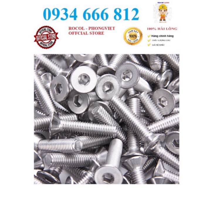 Combo 50c bulong lục giác chìm đầu bằng INOX 304 M5, M5X10, M5X12, M5X16, M5x20,M5x25,M5x30,M5x40