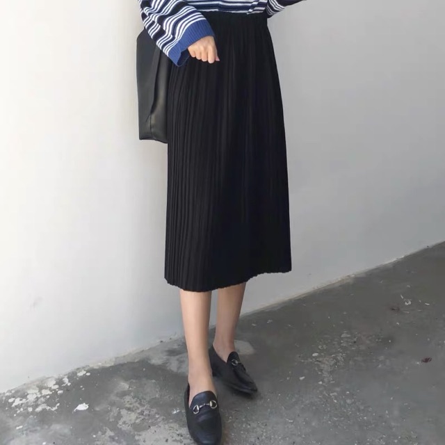 Chân váy dạ dài qua gối dập ly nhỏ nhũ và trơn ko nhũ