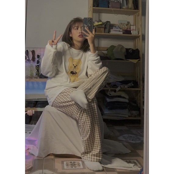 Bộ ngủ gấu phong cách Hàn quốc siêu xinh hàng chuẩn Taobao