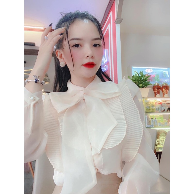 Áo sơmi tơ organza xếp ly cao cấp Ruby