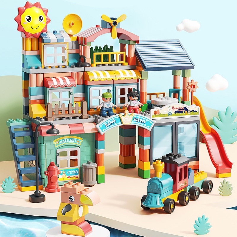 Đồ chơi lắp ghép lego duplo cho bé trai, bé gái từ 3 đến 7 tuổi, bộ xếp hình 258 chi tiết hãng Feelo