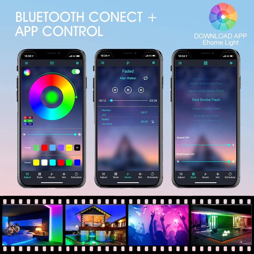 Dây đèn LED DIY RGB 5050 đổi màu điều khiển bằng bluetooth dùng trang trí cho phòng khách phòng ngủ tivi nhà bếp