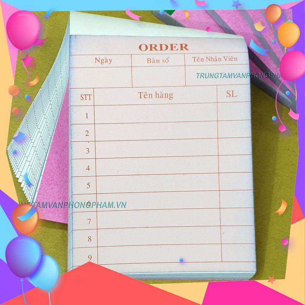 Lốc 10 cuốn phiếu Order 2 liên Order 3 liên dùng trong quán ăn, nhà hàng khi viết tự inh xuống liên dưới