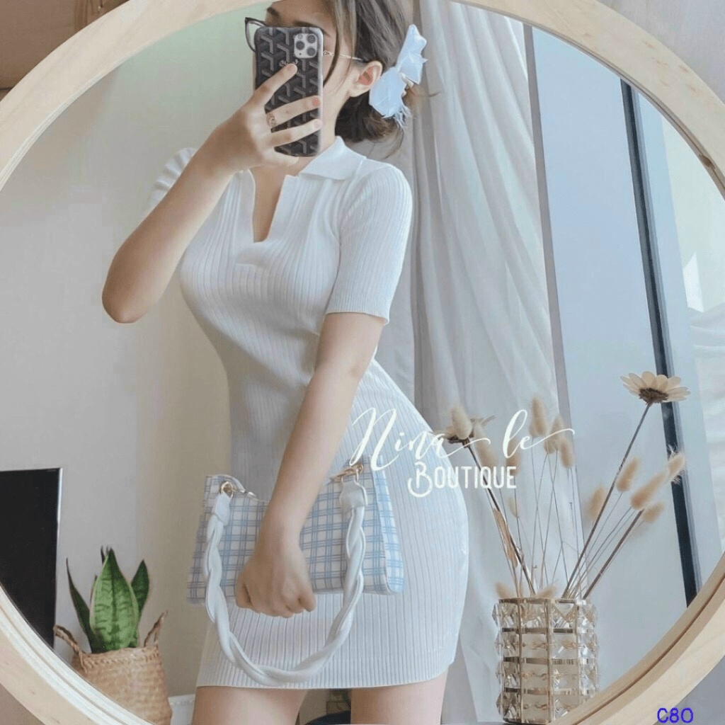 SALE HỜI CHO CHỊ EM MẪU ĐẦM THUN GÂN CỔ BẺ DÁNG ÔM SIÊU HACK DÁNG UP