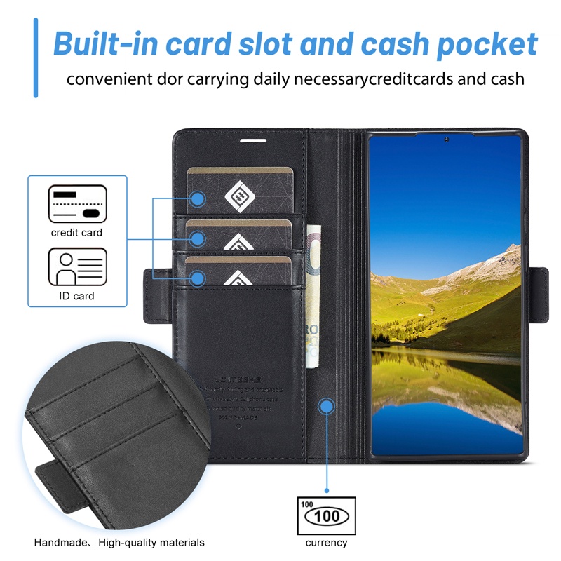 Bao Da Điện Thoại Nắp Lật Khóa Nam Châm Có Ngăn Đựng Thẻ Thời Trang Cho Samsung Galaxy S22 Ultra S21 S22 Plus S21 Ultra S21 FE Ốp