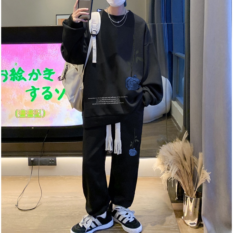 Ifnicefuture Mới Set Áo hoodie Cổ Tròn Dài Tay Và Quần Dài Dáng Rộng In Hoa Thời Trang Thường Ngày Cho Nam