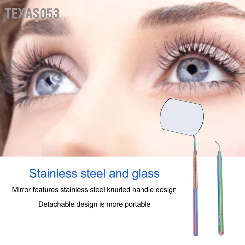 Texas053 Bộ nhíp nối dài lông mi bằng thép không gỉ Knurled Tay cầm Gương kính có thể tháo rời dụng cụ kẹp đầy màu sắc tay