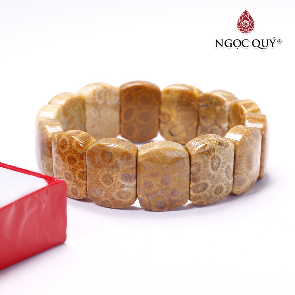 Vòng tay đá san hô hóa thạch bản lớn - Ngọc Quý