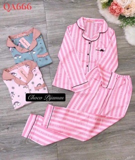Bộ ngủ pijama lụa dài tay quần dài