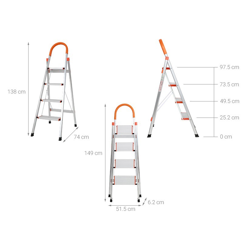 Thang Ghế Nhôm Xếp Gọn 4 Bậc Karlis K4B | Chiều Cao Tối Đa 1m4 | Chịu Tải 150Kg | Tặng Máy Bắn Keo