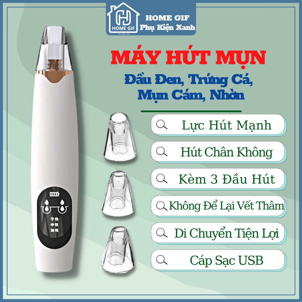 Máy Hút Mụn Đầu Đen Mụn Cám Trứng Cá Hút Bã Nhờn Làm Sạch Lỗ Chân Lông tặng Kèm 3 Đầu Hút