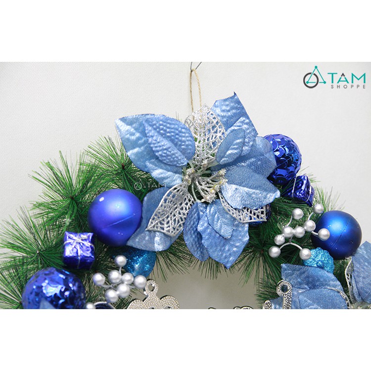 Vòng nguyệt quế Noel 4 hoa trạng nguyên ĐK 50cm X-VNGQ-17