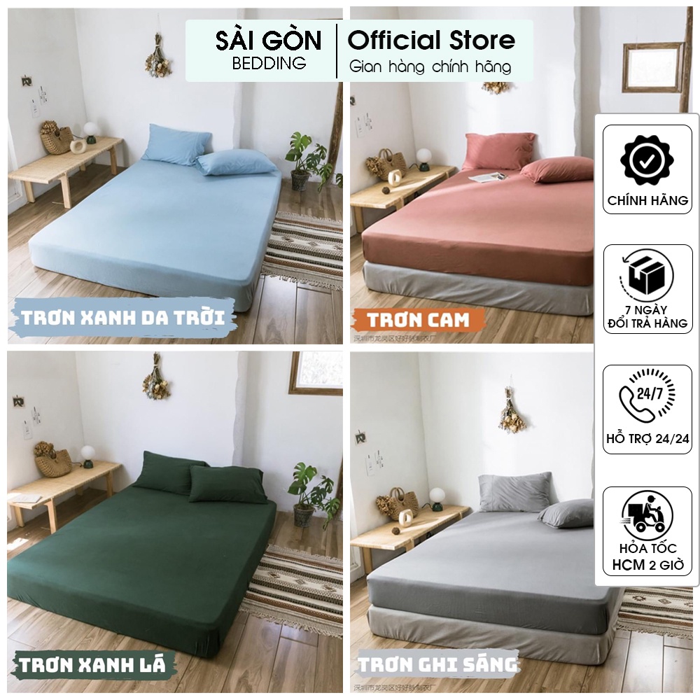 Bộ ga giường Cotton Tici 3 món bọc chun một màu trơn phong cách Hàn Quốc với đủ mọi size nệm