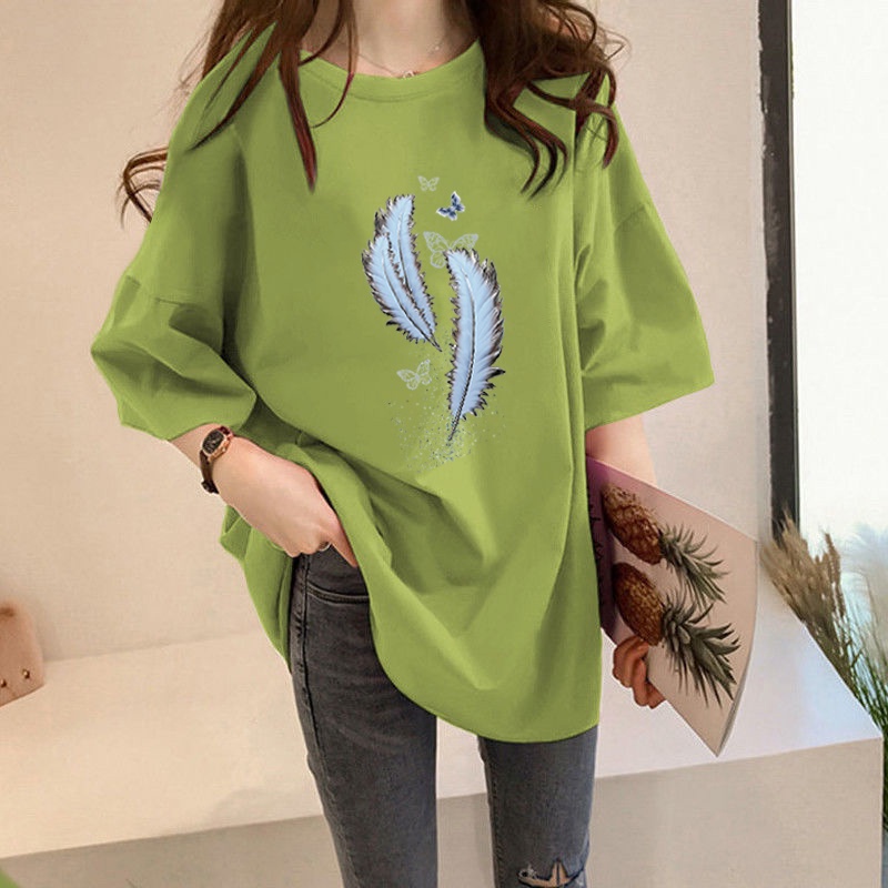 Áo Thun Tay Ngắn Dáng Rộng In Họa Tiết Thời Trang Mùa Hè Hàn Quốc Cho Nữ 2021 M-4Xl