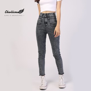 Quần dài jeans nữ co giãn Chollima cạp siêu cao khoét 2 túi màu xám QD006 – quần bò nữ