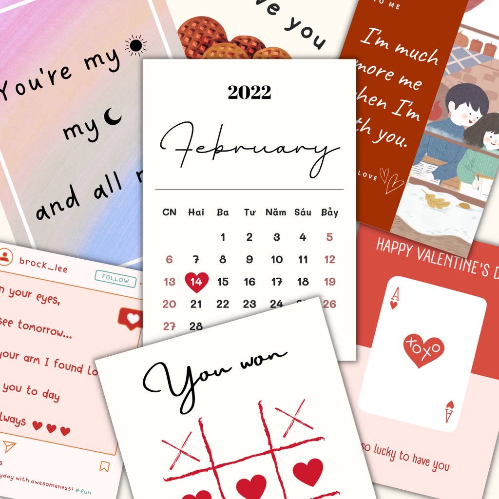 Thiệp valentine 14/2 , thiệp sinh nhật, thiệp 8/3, cảm ơn, chúc mừng ... | Ver 1 | (Có thiết kế theo yêu cầu)