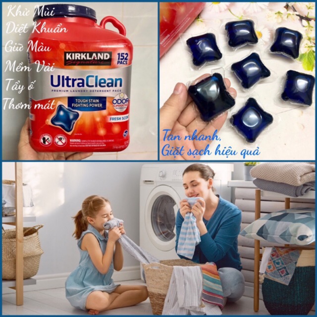 ❤️  Tách lẻ 1 Viên Giặt Kirkland UltraClean Mỹ Giặt + Tẩy + Khử Mùi + Giữ Màu + Thơm Mềm Vải