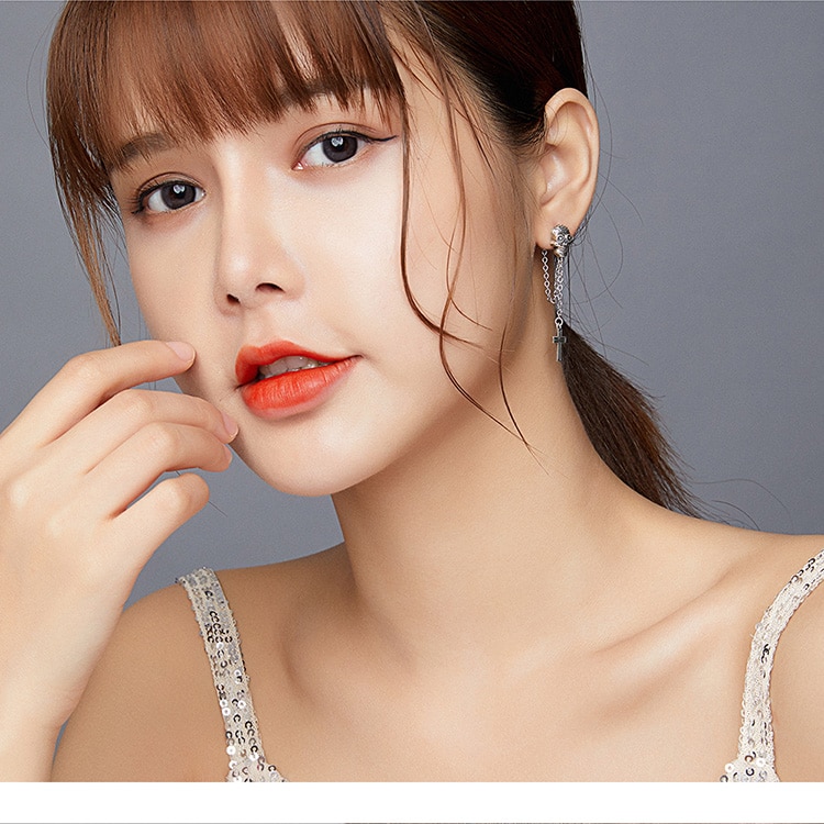 Khuyên Tai Nữ Bamoer BSE419 Mặt Hình Đầu Lâu Và Cây Thánh Giá Bằng Bạc 925 Thật