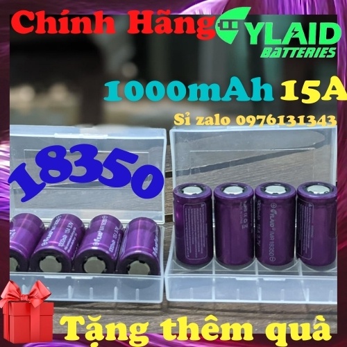 Pin 18350 Pin cylaid ngắn Cell Pin Lùn  Cell Pin sạc  Cylaid Tím 18350  FREESHIP CHÍNH HÃNG 15A, 1000mAh ko