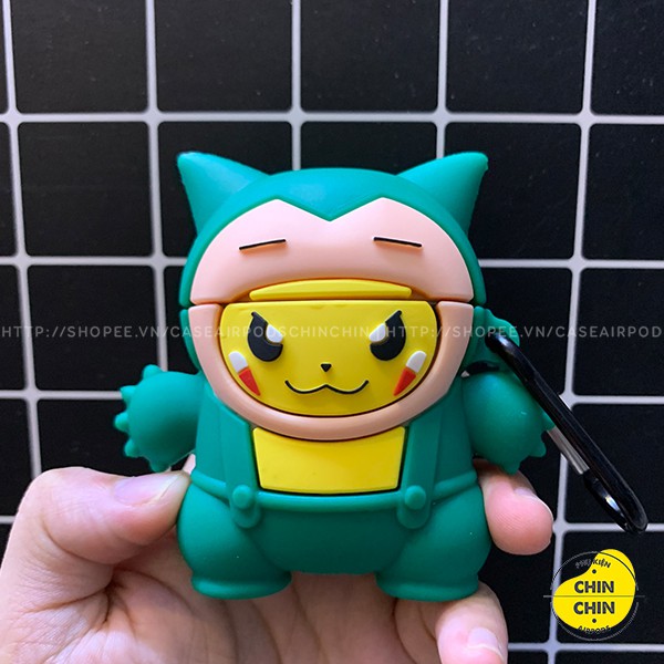 Case Vỏ Bao Airpods Đựng Tai Nghe Airpod 1 2 Pro Snorlax Xanh Chất Liệu Silicon Dẻo