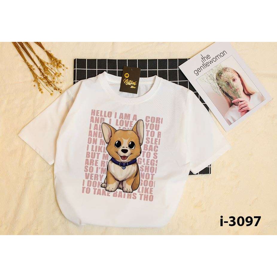 Áo Thun Nam Nữ Tay Lỡ Unisex Phông Trơn Oversize Form Rộng Basic Tee Hình chú chó vàng siêu cute