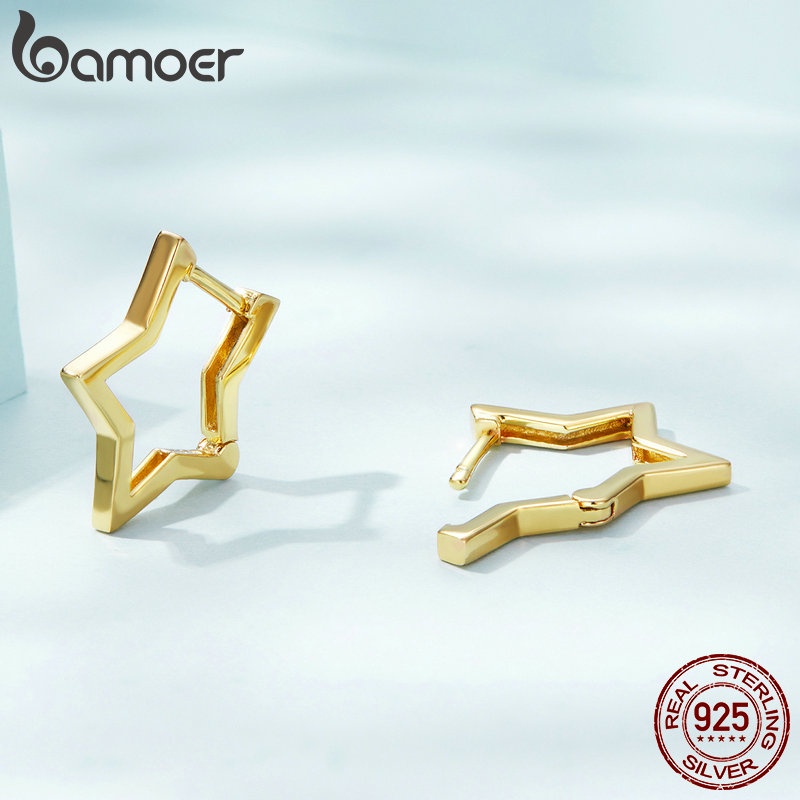 Bông tai BAMOER bạc 925 hình học phong cách hip hop thời trang cho nữ