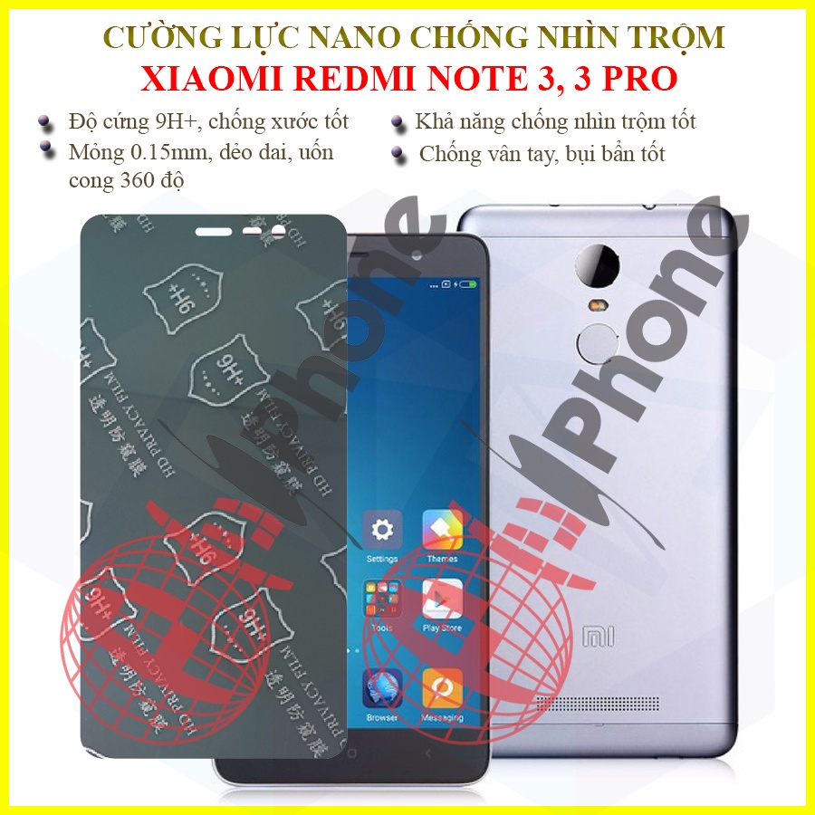 Dán chống nhìn trộm Xiaomi Redmi Note 3, Note 3 Pro - Dán cường lực dẻo nano 9H+
