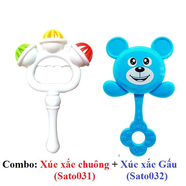 Combo 2 XÚC XẮC cầm tay Sato hình chuông + hình gấu / LỤC LẠC cho bé