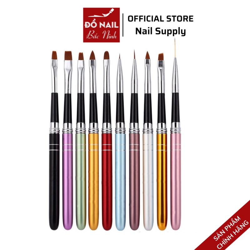 Bộ Cọ Vẽ Nail 10 Cây Cán Nhôm Cao Cấp Đầy Đủ Cọ Hoa Cúc, Cọ Nét, Cọ Bản , Cọ Màu Nước