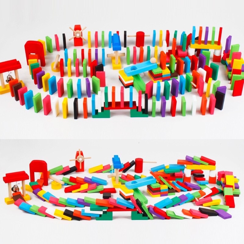 Đồ chơi trẻ em Domino - Đồ chơi xếp hình nhiều thanh gỗ màu, an toàn bền nhẵn