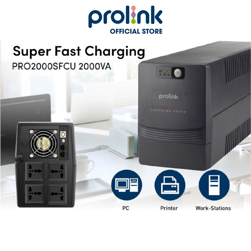 Bộ Lưu Điện UPS PROLiNK PRO2000SFCU (2000VA) Công Suất 1200W, Sạc Siêu Nhanh, Dùng Cho PC,Camera, Wifi  - Bảo Hành 2 Năm