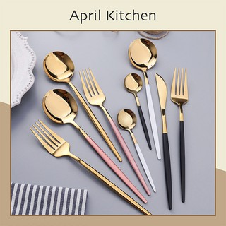 Thìa inox nĩa inox cao cấp mạ vàng nhiều màu sắc sang trọng bền bỉ dày dặn MNI02