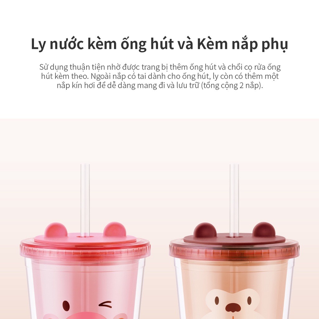 Ly Nhựa 2 Lớp Animal Lock&Lock Double Wall Cold Cup 520ml HAP511 / HAP512 - Hàng Chính Hãng