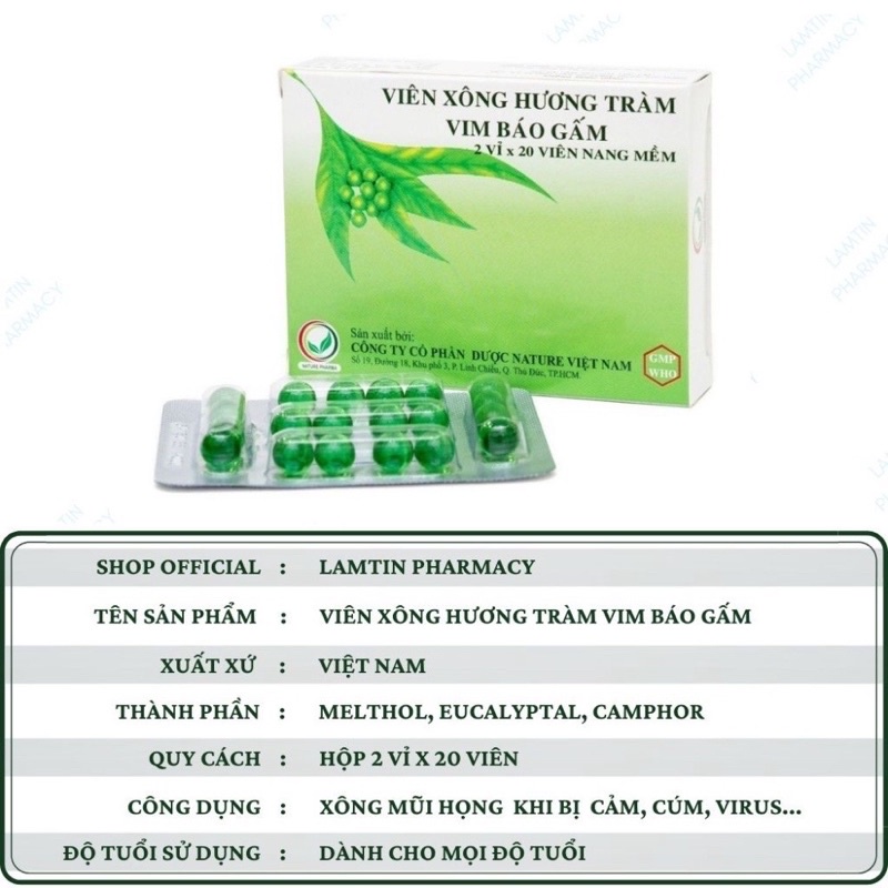 viên xông hương tràm Vim báo gấm xông mũi họng cảm cúm mùa - hộp 2 vỉ x 20 viên