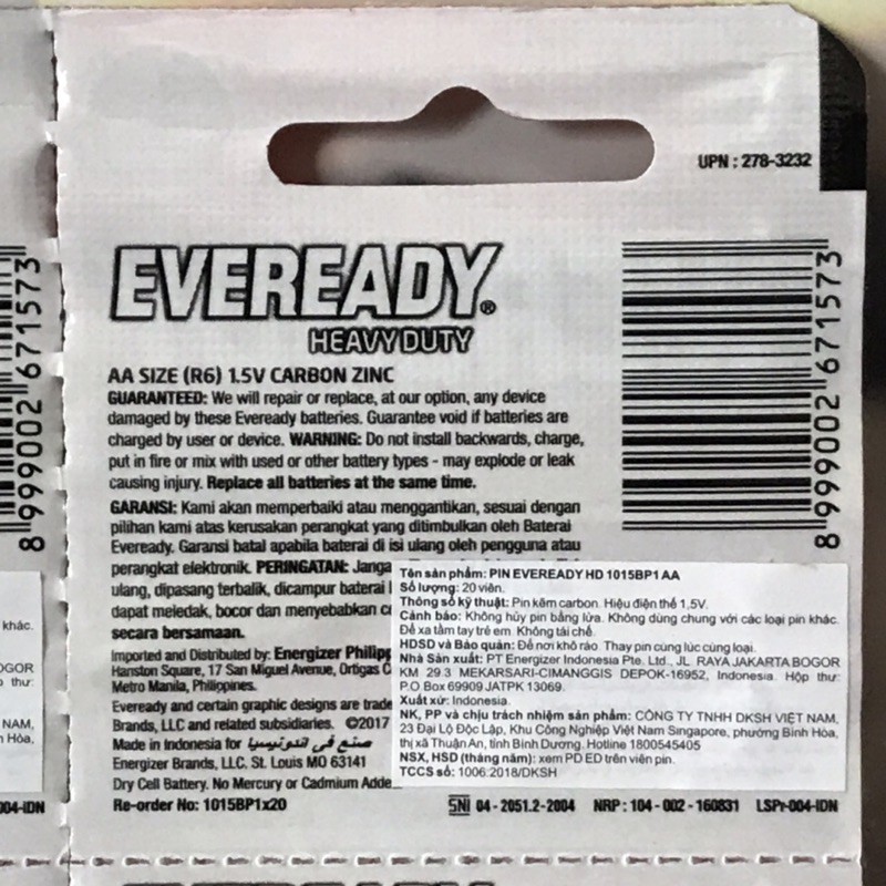 Pin eveready heavy duty AA