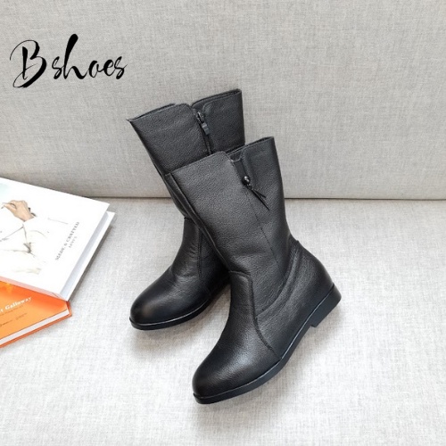 Giày boot nữ da mềm B SHOES, boot cổ lửng siêu cá tính, bốt mũi tròn độn đế, chất da siêu sịn B15