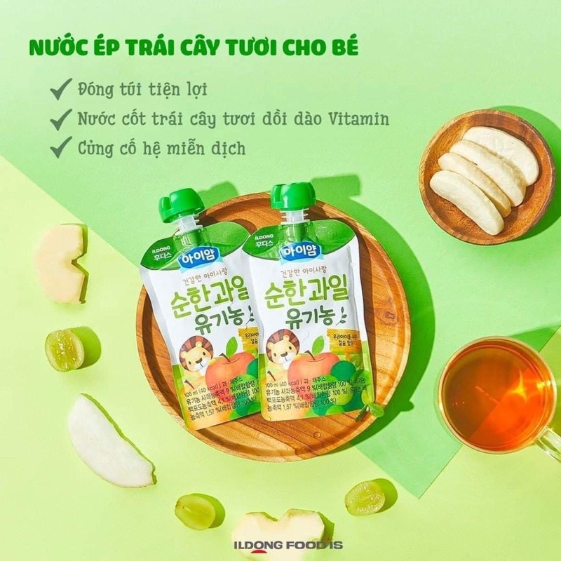 Nước ép trái cây nguyên chất Ildong vị táo nho cho bé 9m+ 100ml