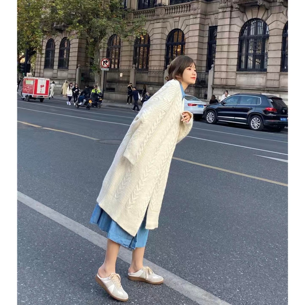 Áo khoác Cardigan dệt kim form rộng dáng dài thu đông