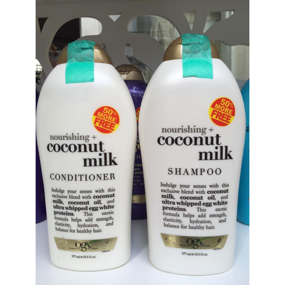 Combo dầu gội xã siêu mềm mượt tóc OGX coconut milk  chiết xuất sữa dừa phục hồi tóc hư tổn, khô xơ, chẻ ngọn 577ml