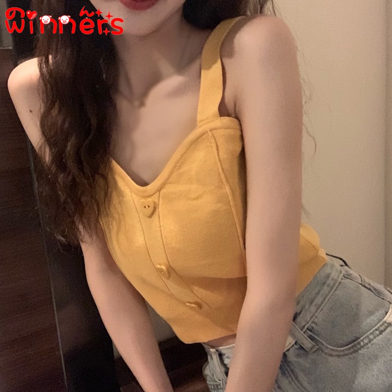 Áo Hai Dây Dệt Kim Họa Tiết Trái Tim Thời Trang Mùa Hè Cho Nữ