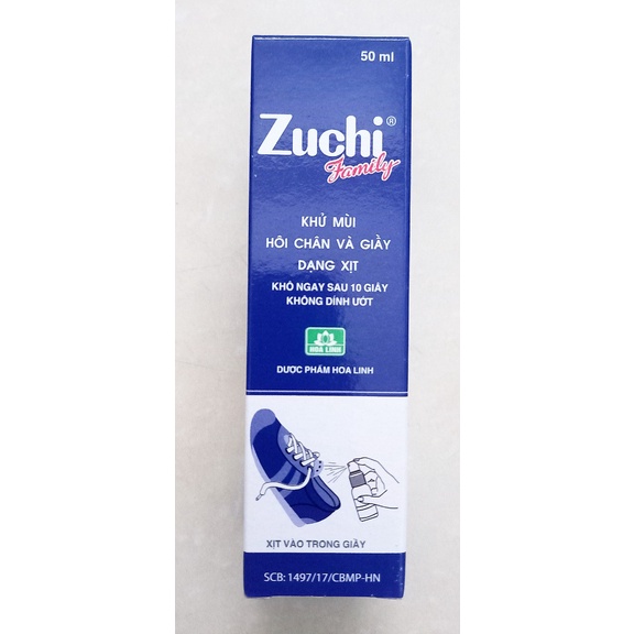 Xịt khử mùi hôi chân, hôi giầy Zuchi chai 50ml. Chống hôi chân, khử mùi tức thì, an toàn cho da