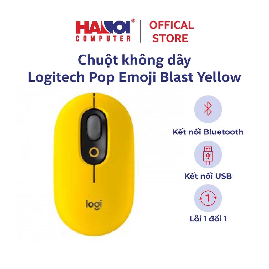 Chuột không dây Logitech Pop Emoji Blast Yellow kết nối USB, độ phân giải lên đến 4000 DPI