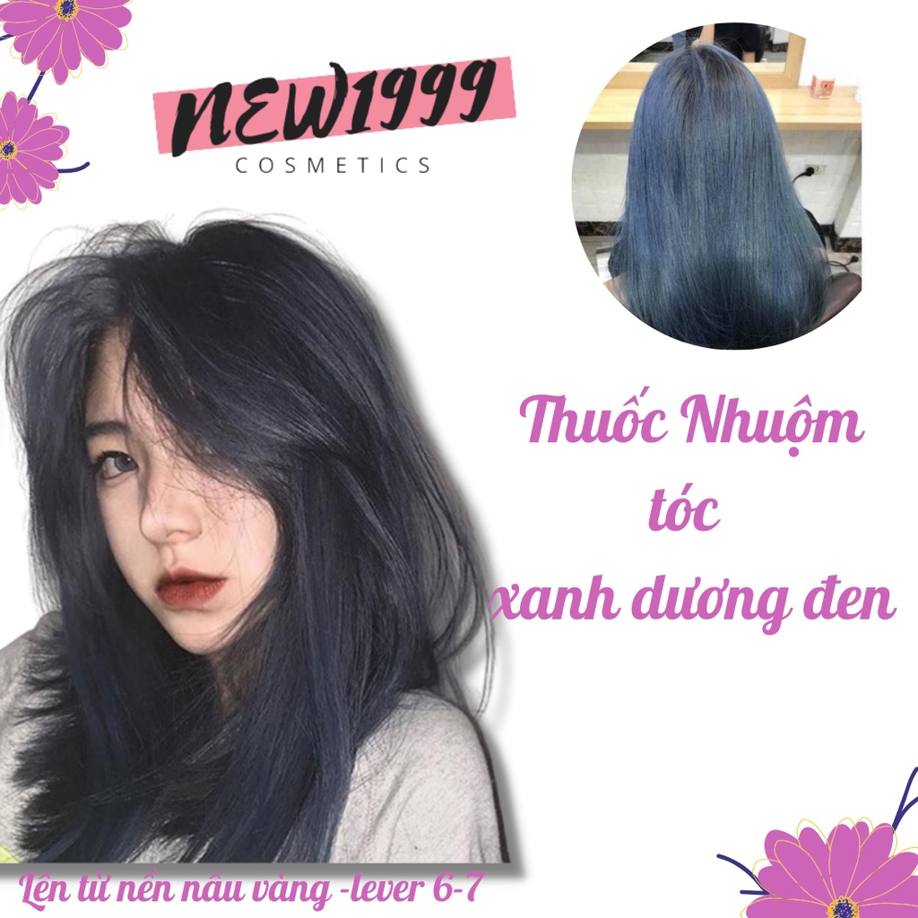 Thuốc nhuộm tóc XANH DƯƠNG ĐEN XANH THAN tại nhà tặng kèm oxy trợ nhuộm và găng tay