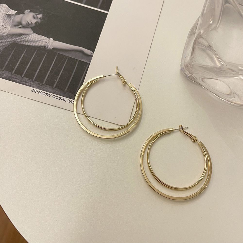 Bông tai hình tròn hai lớp phong cách cổ điển thanh lịch dành cho nữ