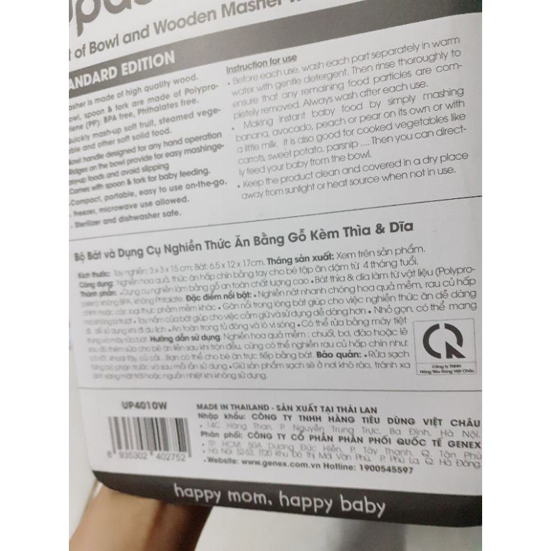 Bộ Bát Và Dụng Cụ Nghiền Thức Ăn Bằng gỗ kèm thìa dĩa Upass Thái Lan