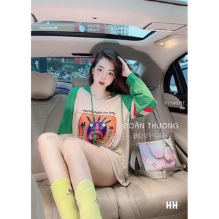 Áo thun giấy in hình có nón tay dài phối màu!!!