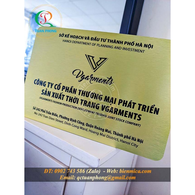 Biển Công Ty -  Nhôm Aluminium Alcorest Màu Đồng, Inox in UV chìm trực tiếp - Bảo Hành 10 năm