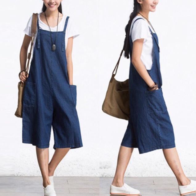 Quần yếm jean big size lỡ ống suông hàng nhập size lớn 65-100kg bầu mặc đẹp luôn xịn