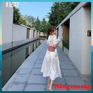 (Hàng cao cấp) Đầm trắng phi xẻ tà thắt eo